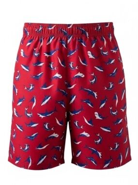 NEW OP Red, White and Blue Shark Print Swim Trunks Size XL